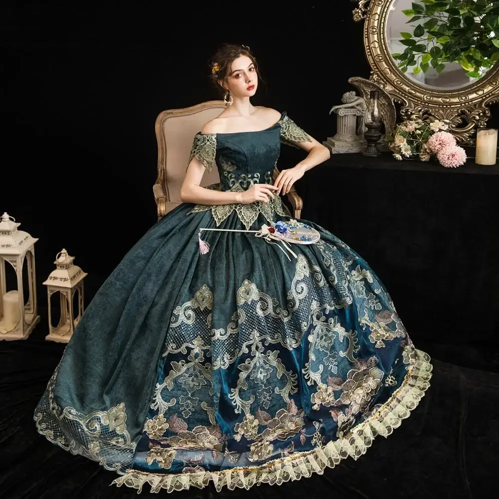 18th Century Rococo Green Royal  Court Dress Retro Baroque Clothing Renaissance Rococo Marie Antoinette Costume Prom Dress