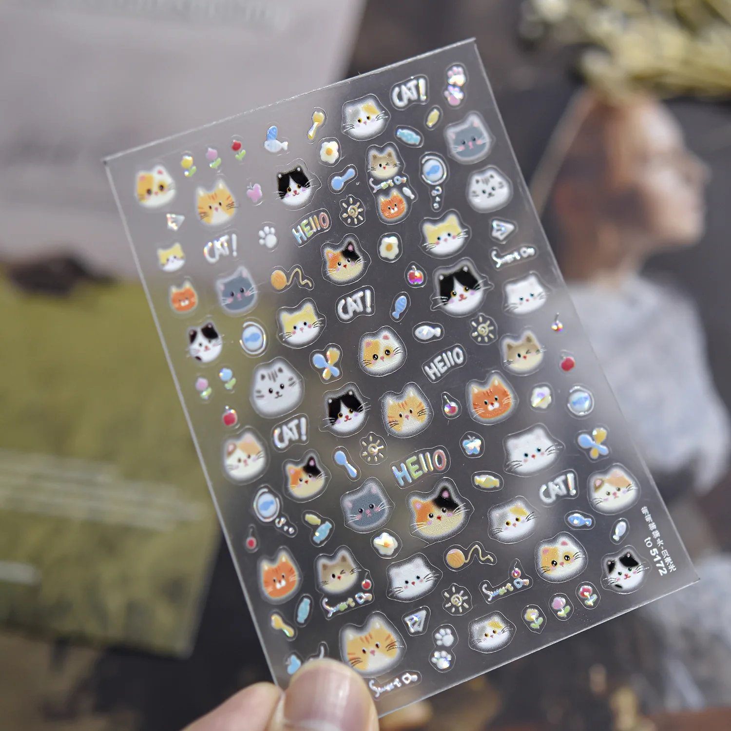 Lindo Flash pez gato burbuja pegatinas de uñas de alta calidad decoración de uñas para niños diseño de calcomanía herramienta de manicura T-5164