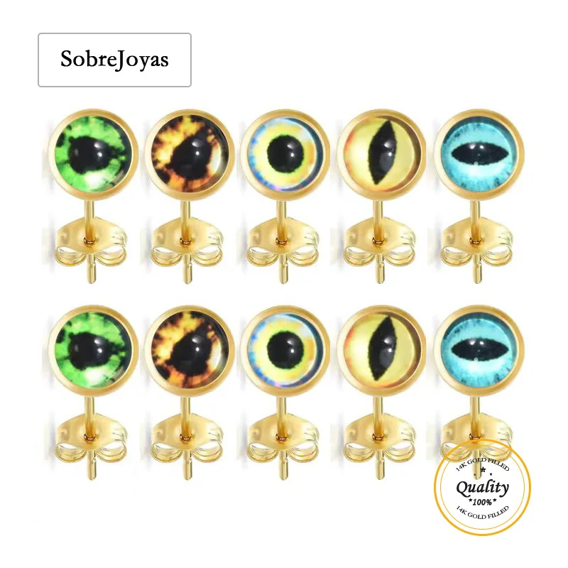 

Серьги-гвоздики от сглаза с наполнителем золота 14 карат, необычные химерные серьги-гвоздики для лучшего друга, ювелирные изделия для глаз, серьги-гвоздики