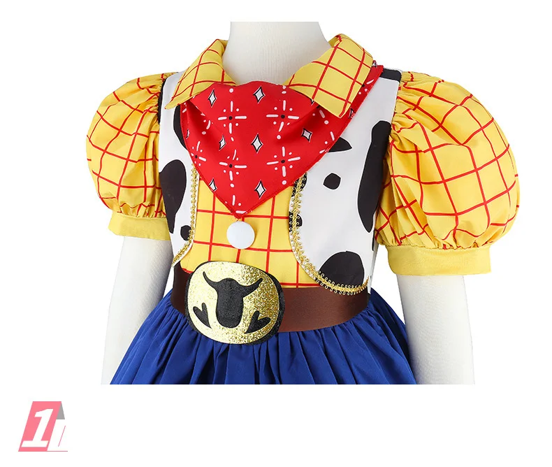 Kinder Jessie Cowgirl Cosplay Kleid Komplettset Mädchen Western Kariertes Puffärmel-Kostüm Halloween Geburtstag Party Festliches Outfit – Detail 5