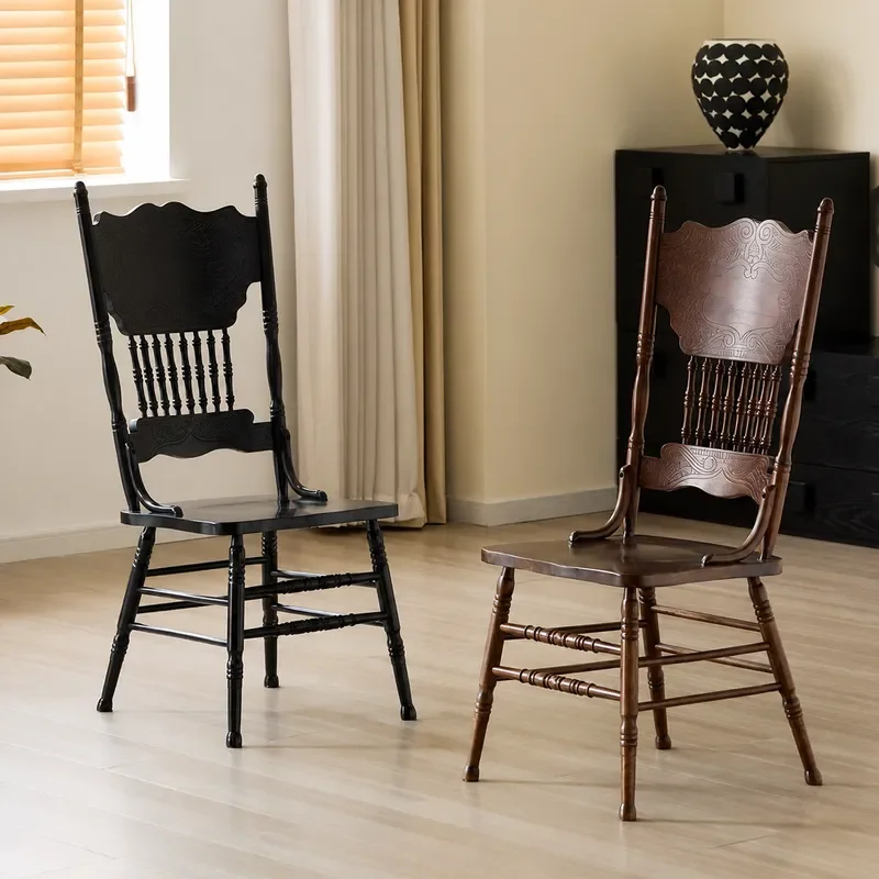 French medieval solid wood Windsor chair retro chair American carved dining chair European designer chair home backrest chair