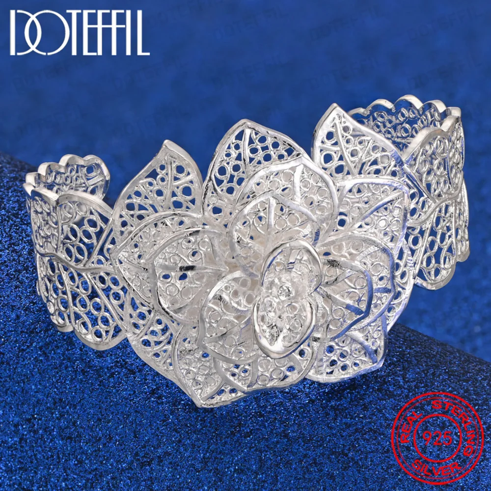 925 Sterling Silver Big Flower Bracelet Bangle For Woman Man Wedding Engagement Party Fashion Charm Jewelry