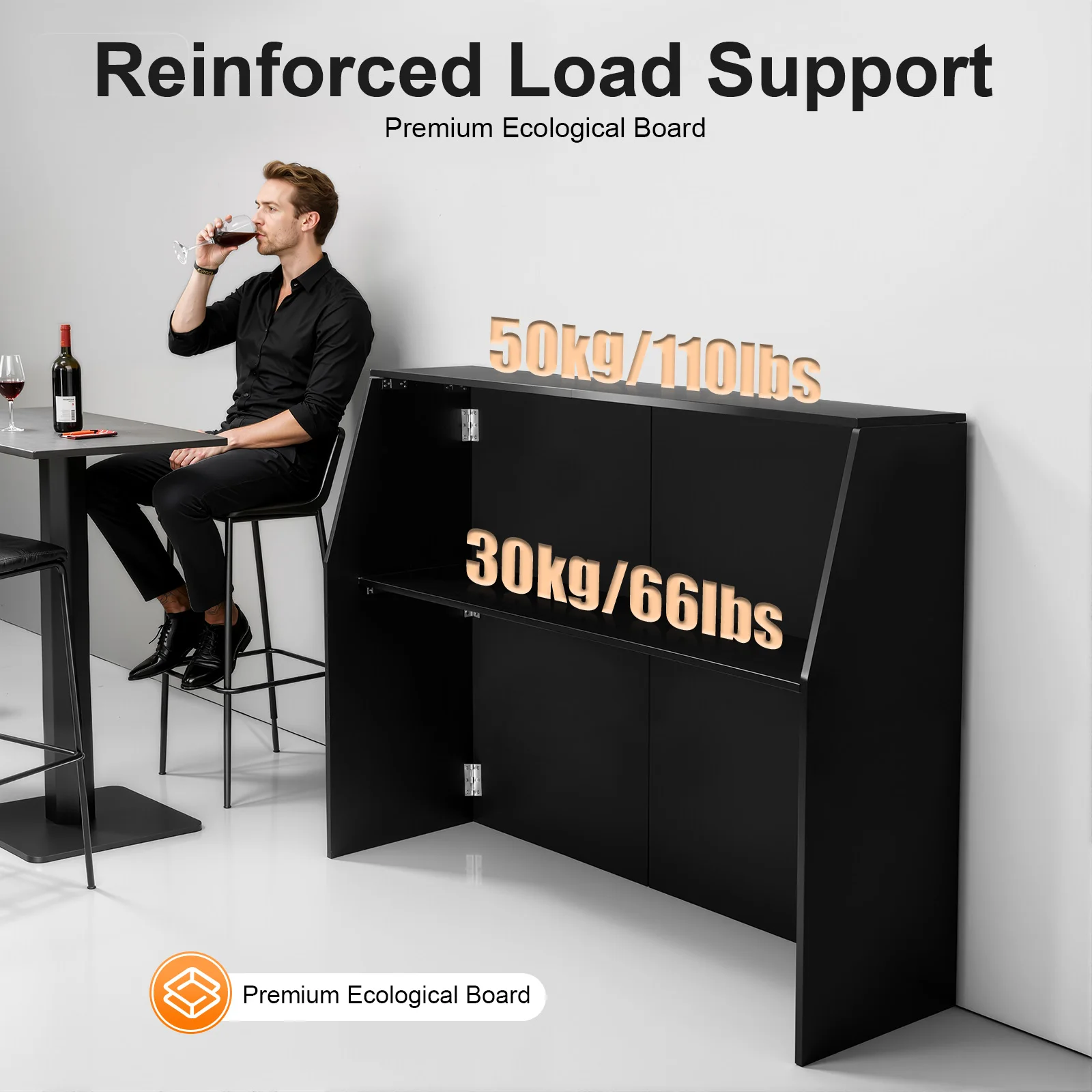 Czarna szafka barowa 47,75*19,5*42,75 cala, wolnostojąca przenośna barowa kuchnia mobilna, idealna na imprezy, pikniki, targi, wydarzenia firmowe.