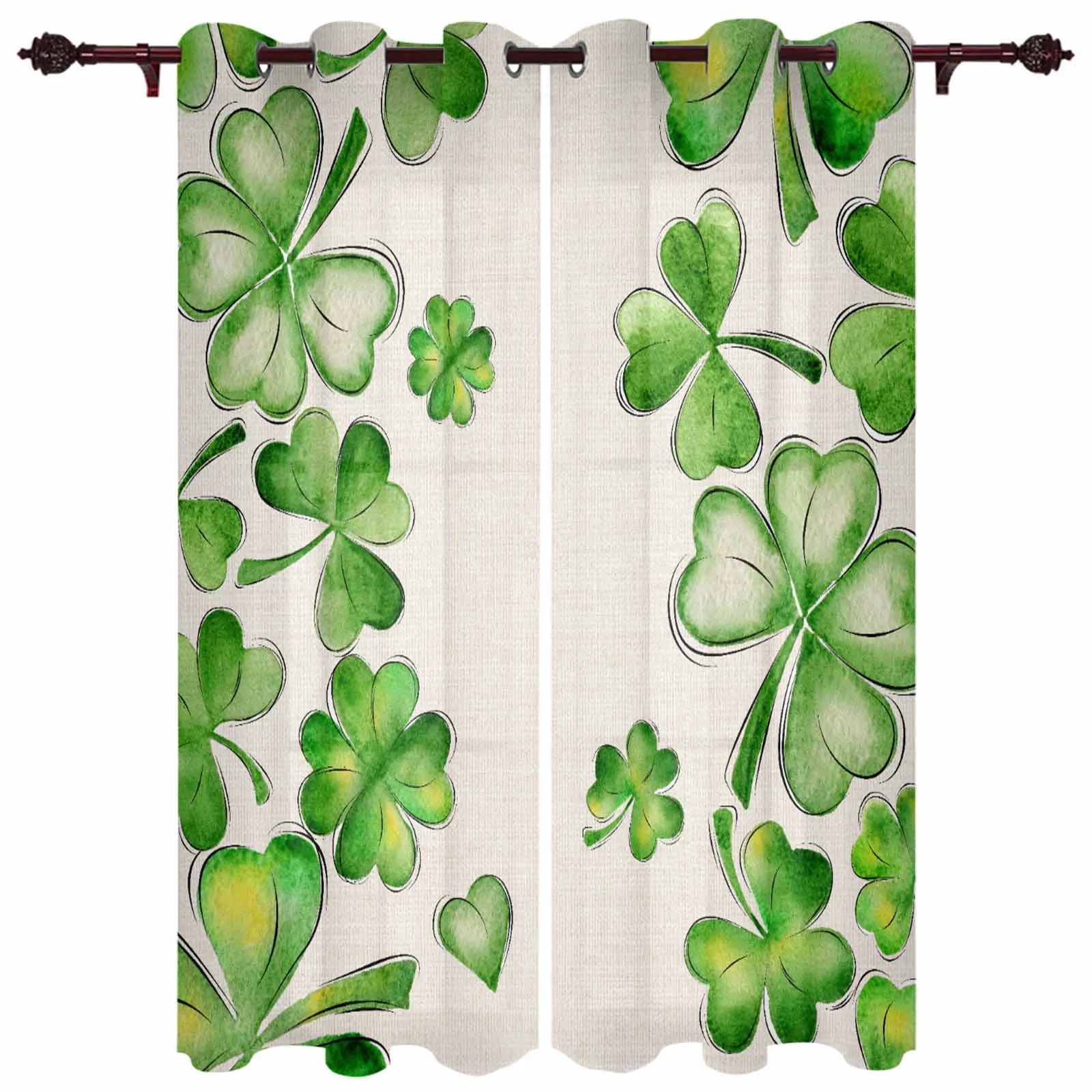 St. Patrick'S Day Clover Watercolor Grommet Curtains for Bedroom Living Room Home Decor Window Treatments Drapes