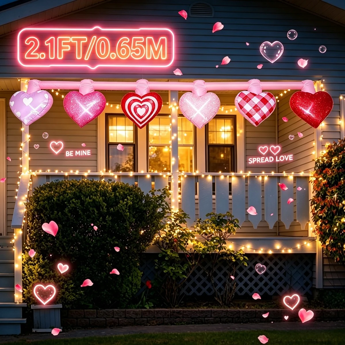 2.1FT Inflatable Toys Pink Red Love Heart String Ornaments Outdoor Courtyard Lawn Decor Festival Party Wall Hanging Decorations