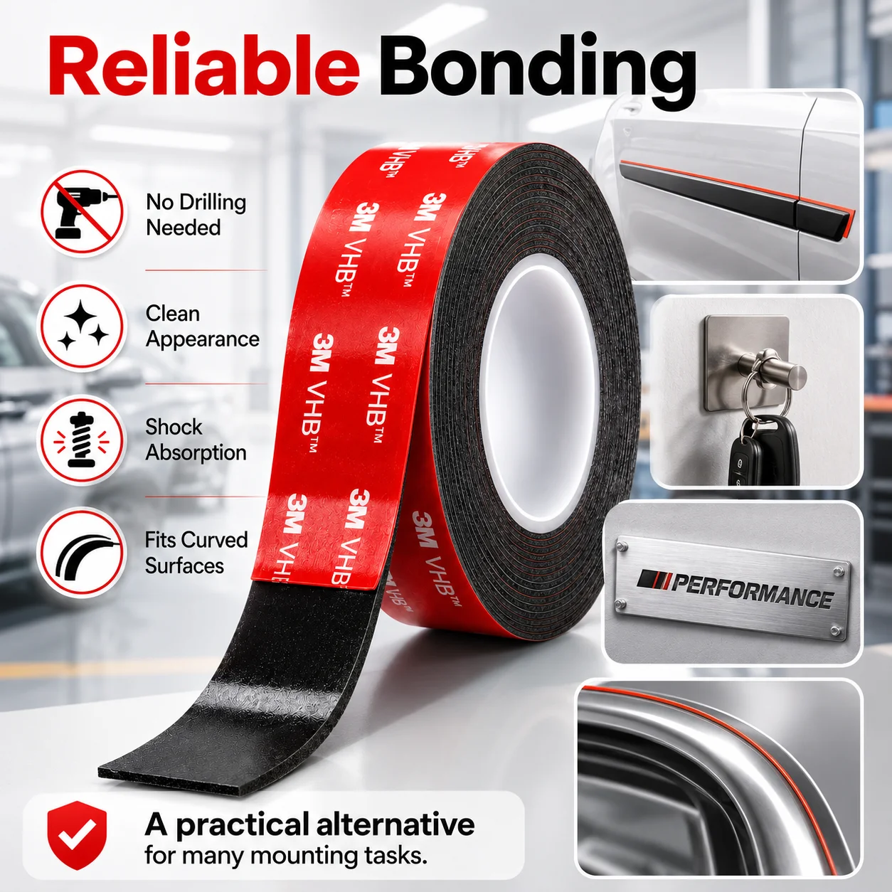 Original 3M 5952 VHB Double Sided Tape Strong Adhesive Foam Tape 1.1mm Thickness Waterproof Heat Resistant for Car Mounting image 6