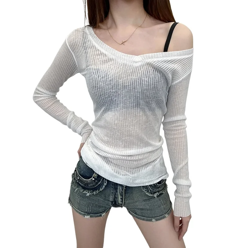 Women's Sexy See Through V-Neck Tops Breathable Exercise T-shirts Summer Slim Fit Sportswear Hot Girl Erotic y2k Casual Clubwear