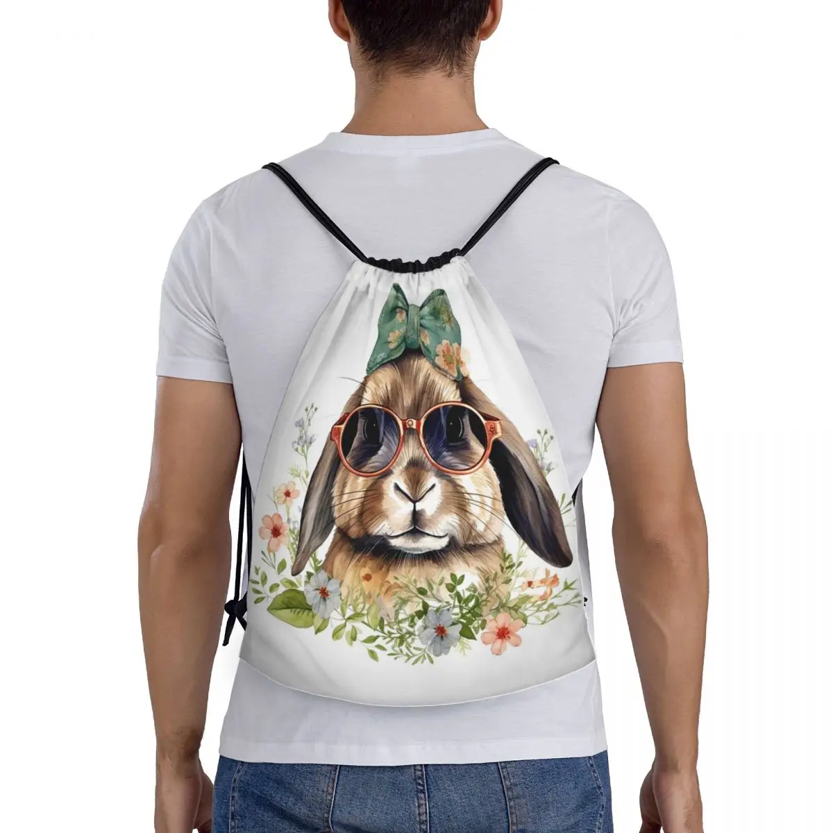 Easter Rabbit With Sunglasses Funny Design Backpacks Casual Drawstring Bags Storage Bag Book Bags for Man Woman Students