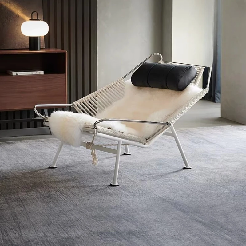 

Single leisure chair, wabi sabi wind Internet celebrity creative hemp rope, woven living room balcony recliner