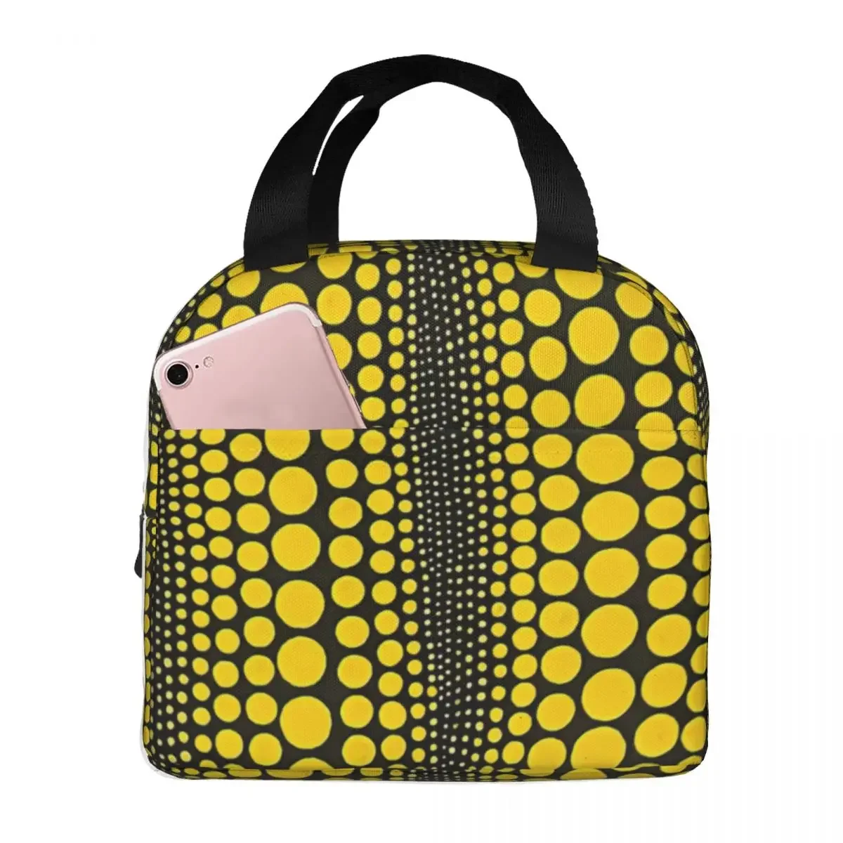 Dot Line Yellow Yayoi Kusama Thermal Insulated Lunch Bags Women Polka Portable Lunch Container Outdoor Picnic Storage Food Box