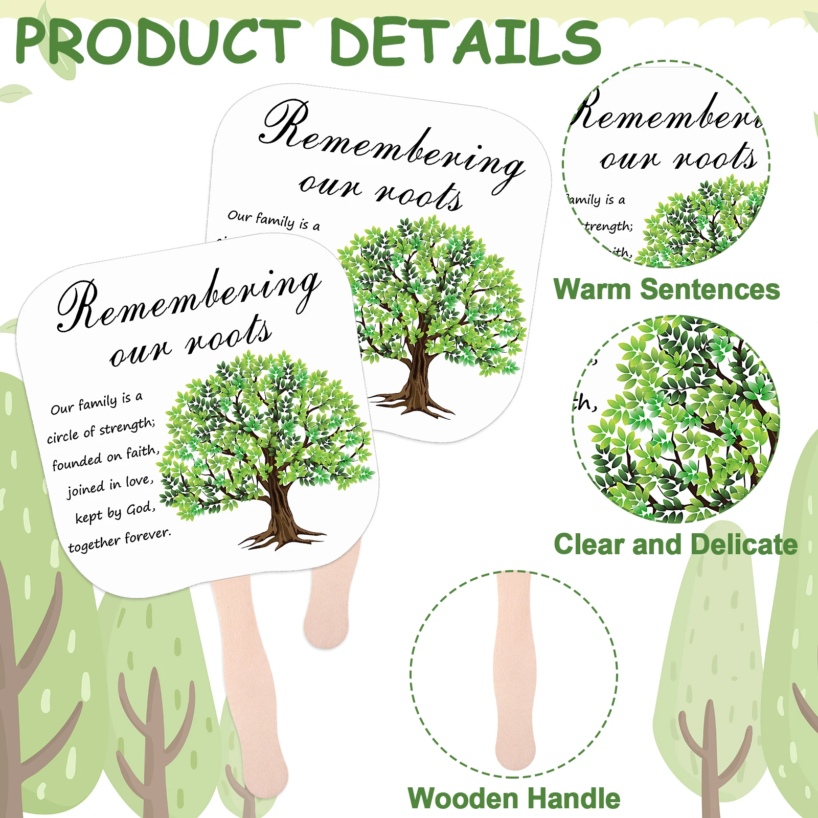 New 30 Pcs Family Reunion Fans Remembering Our Roots Handheld Paper Fan With Wooden Handle Tree Gathering Party Favors Bulk F