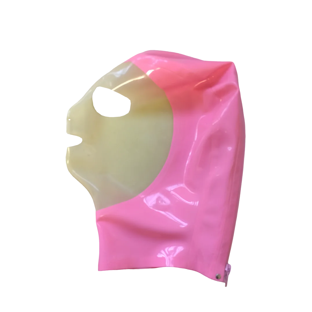 Rubber Latex Mask Fetish Sexy Pink And Clear Face Hood Costumes Handmade Headpiece S-LM240