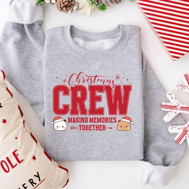 Moletom da tripulação de Natal |   Roupa de férias familiar combinando pulôver gola redonda manga comprida moda confortável top com capuz térmico