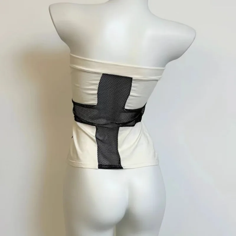 قطع علوية صيفية أمريكية بدون حمالات عالية الشارع Y2k جمالية هاراجوكو مقسمة بألوان متباينة ملابس علوية تناسب جميع الأعمار