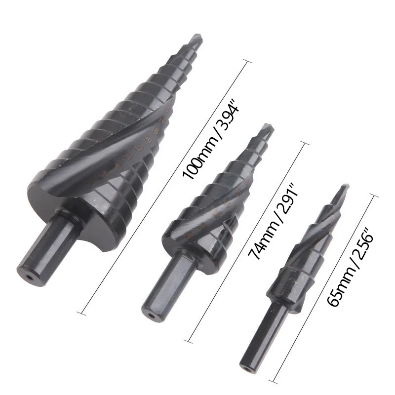 4-12 4-20 4-32MM HSS Kobalt Stufenbohrer Set Stickstoffspirale für Metall Kegelloch Bitöffner Spirale Kobalt Stufenbohrer – Detail 4