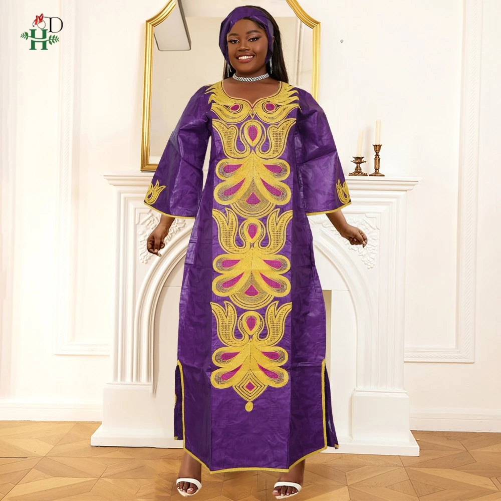 H&D African Clothes Embroidery Bazin For Women Tradition Dress Wedding Party Dress Ankara Robes Trads Wears African Clothes 2024