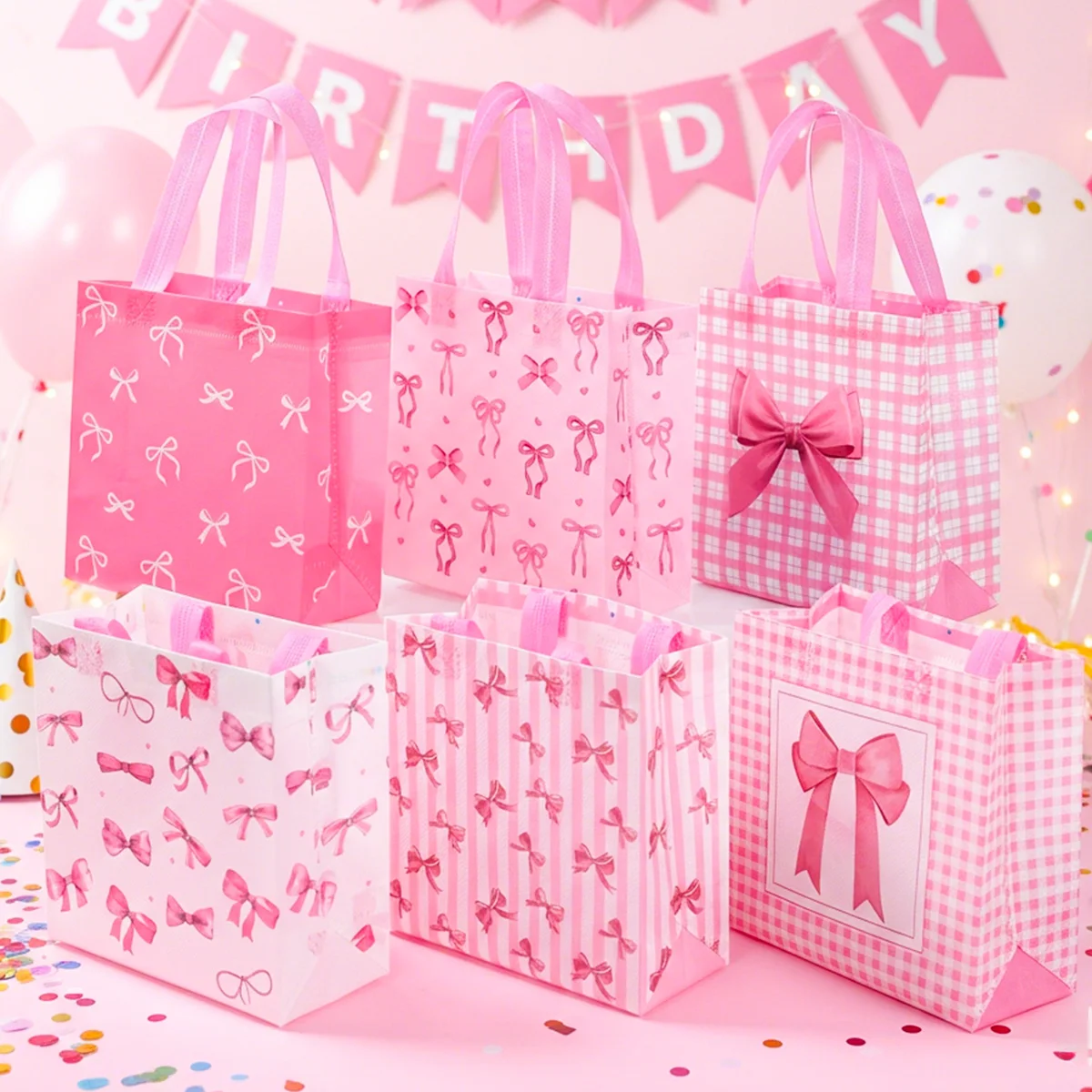 Bolsas de Regalo de Tela No Tejida con Lazo Rosa, Decoraciones para Fiestas de Cumpleaños, Recuerdos para Niñas, Bolsas de Regalo, Artículos para Bodas y Baby Showers