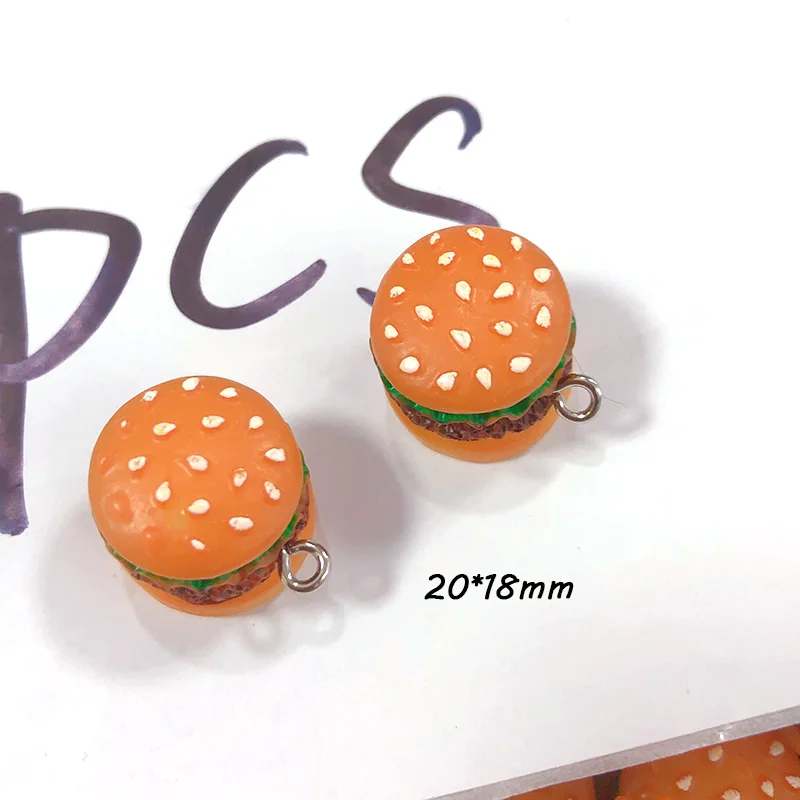 Imagem -04 - Mini Simulado Burger Resina Encantos 3d Pequeno Pingente Brinco Faça Você Mesmo Jóias Fazer Atacado a Granel 100 Pcs