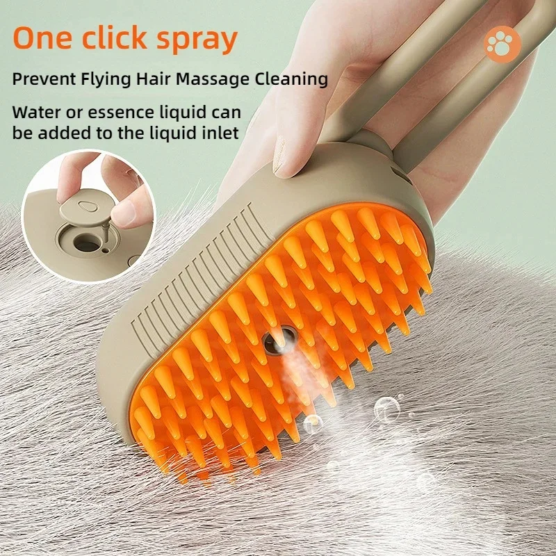 3 in 1 Cat Steam Brush One Touch Spray Pet Hair Removal Tool 360° Rotating Handle Silicone Multifunctional Massage Comb