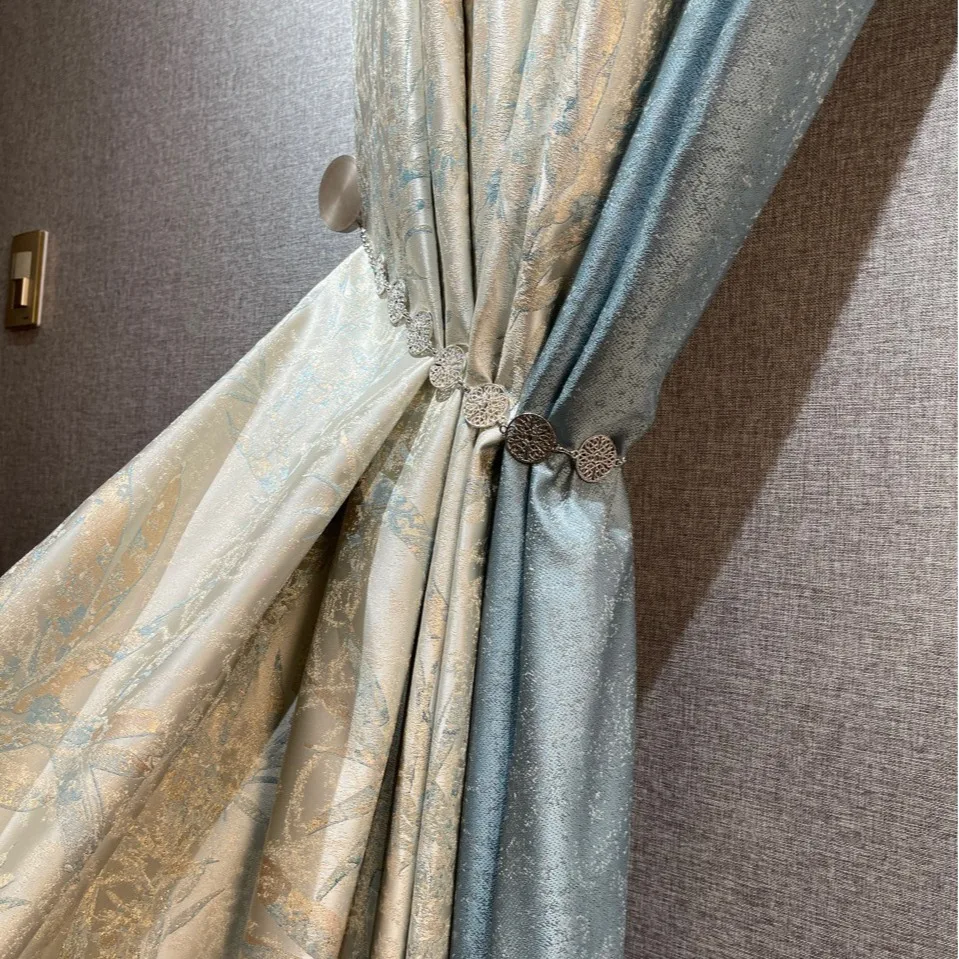 2021 New Gold Silk New Chinese Style Leaf Bamboo High Precision Jacquard High-end Curtain Cloth Back Cover Fabric