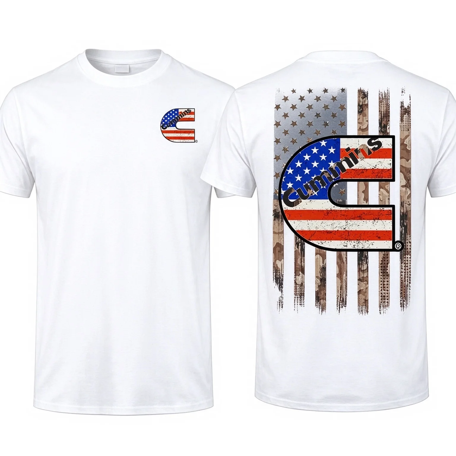 Cummins Diesel Truck American Flag Graphic Tee T Shirt Men's Women's Unisex Cotton Retro Edgy Cool Oversized Short Sleeve Top