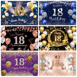 Happy 18th Birthday Backdrop For Photography Gold Glitter Balloon Boys Girls 18 Years Old Birthday Party Background Photo Studio