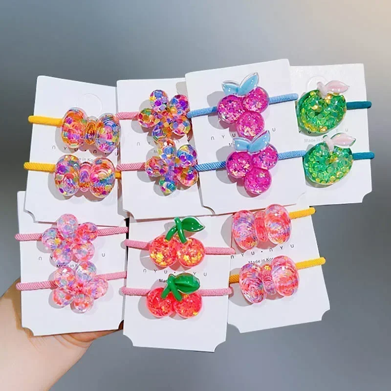 Children Sequins Floral Elastic Hair Bands Rubber Band Hair Tie Princess Kawaii Rope Headwear Girls Kids Hair Accessories