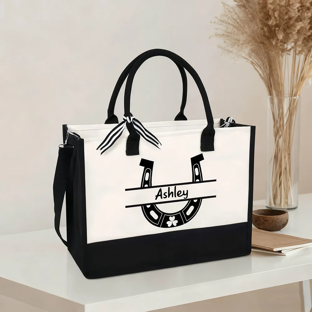 

Персонализированная большая сумка с узором в виде подковы, тема лошади, девичник, сувениры для подружки невесты, любитель лошади, изысканный подарок на день рождения