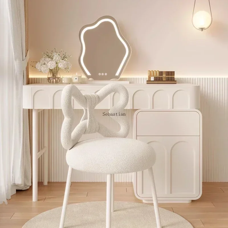 Cream Dressing Stool Girls Bedroom Dressing Table Round Stool Light Luxury Back Makeup Chair Manicure Chair sillas nordicas