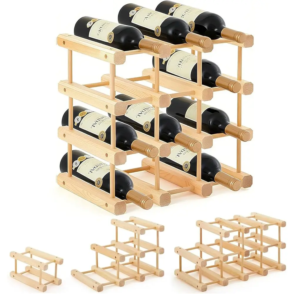 

Stackable 12-Bottle Modular Wooden Wine Rack, DIY Assembled Storage for Cabinets and Countertops