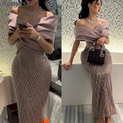 Elegant Off Shoulder Dubai Evening Dresses For Women Exquisite Glitter Wedding Luxury Tassel Arabic Formal Party Gown customized