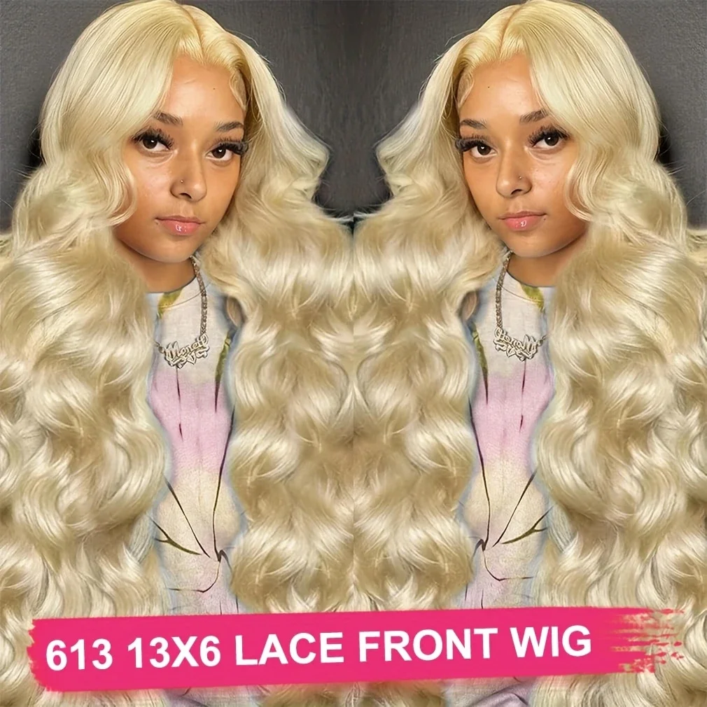 40 46 inches 13x6 Lace Front Wigs 613 blond body wave  for Women Pre Plucked 613 Blonde Human Hair 200% Density Body Wave