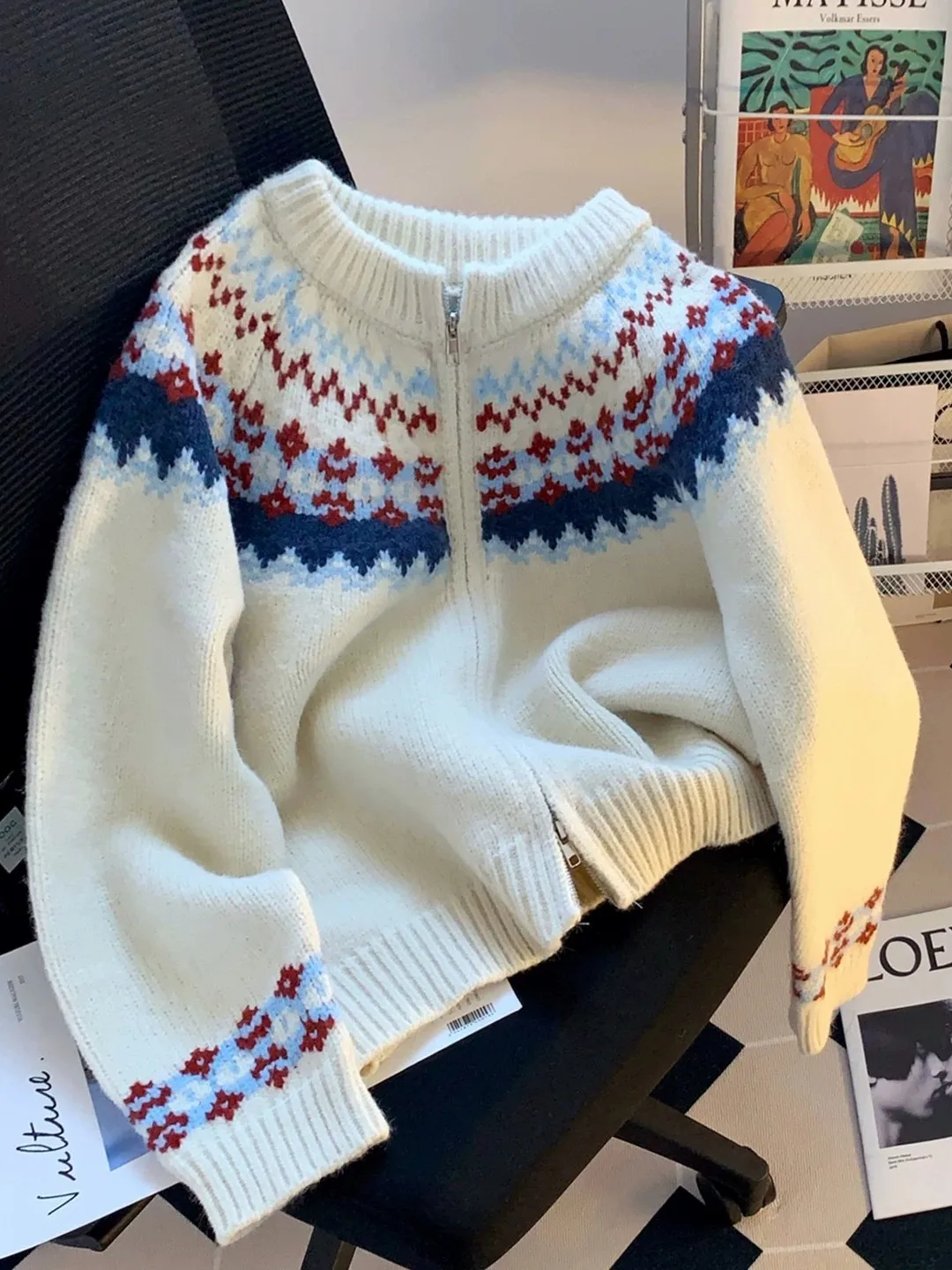 Retro Knitted Open Cardigan Sweater Women's Loose Long Sleeve round Neck Outerwear Spring Autumn Winter New Trend Base Layer