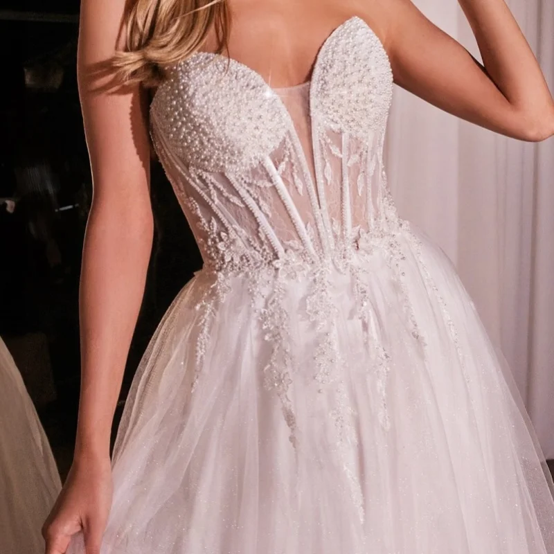 

Simple ivory white V-neck Spaghetti featureWedding Dresses slit Lace layering of A-line Beadwork Bridal Gowns Made Customized