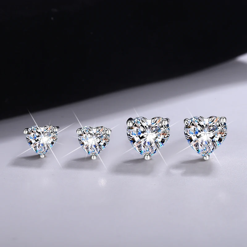 High-quality fashion classic 925 silver morganite square-shaped diamond heart-shaped stud earrings, 1 carat