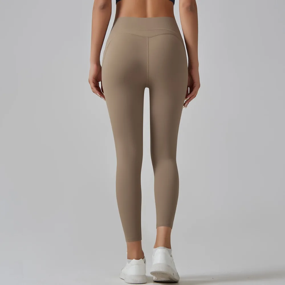 High Waist Butt Lifting Yoga Pants Womens Quick Dry Seamless Running Tight with Pocket Brushed