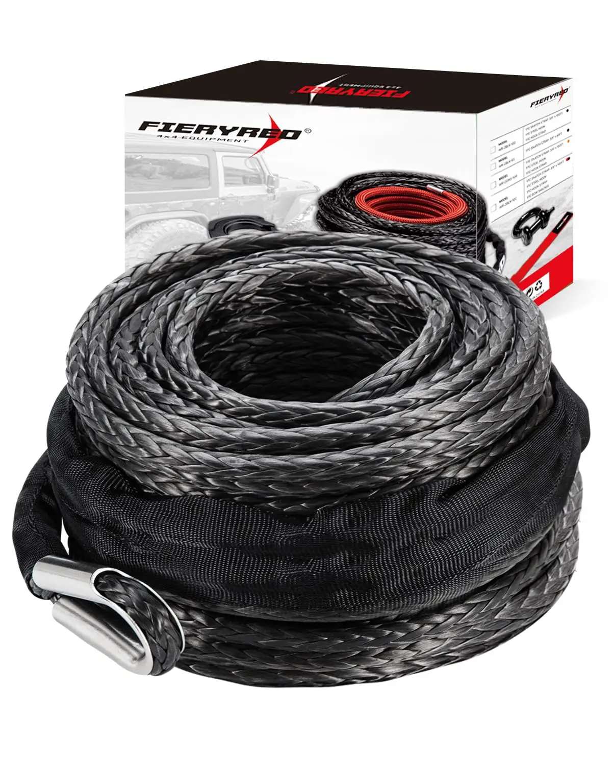 

Огненно-красный синтетический трос для лебедки 3/8 дюйма, 85 футов, 26500 фунтов, с защитным чехлом для внедорожников