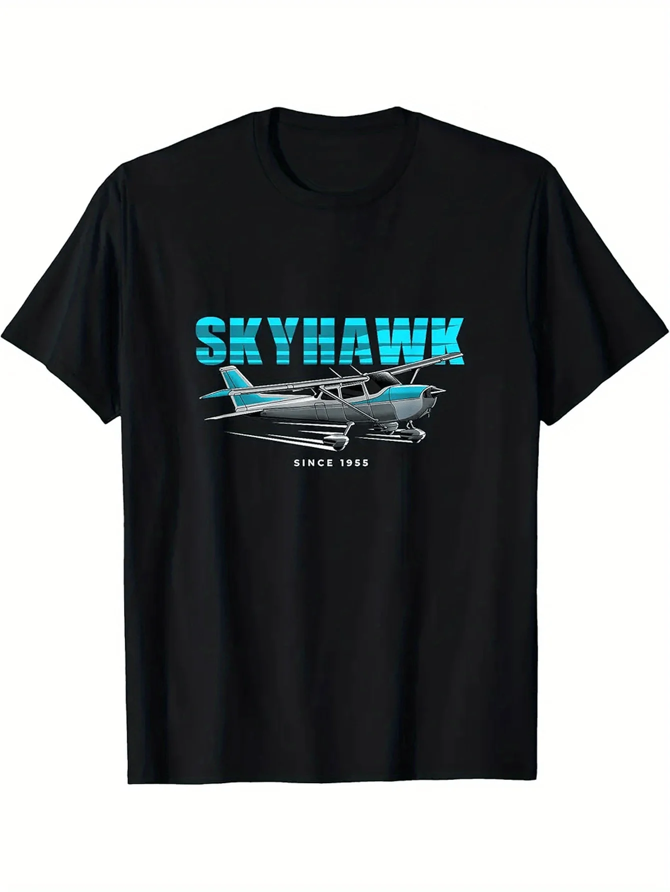 The Warbird Collection Men's Vintage Skyhawk C Aircraft Graphic T-Shirt 100% Cotton High Neck Casual Tee with Aviation Design