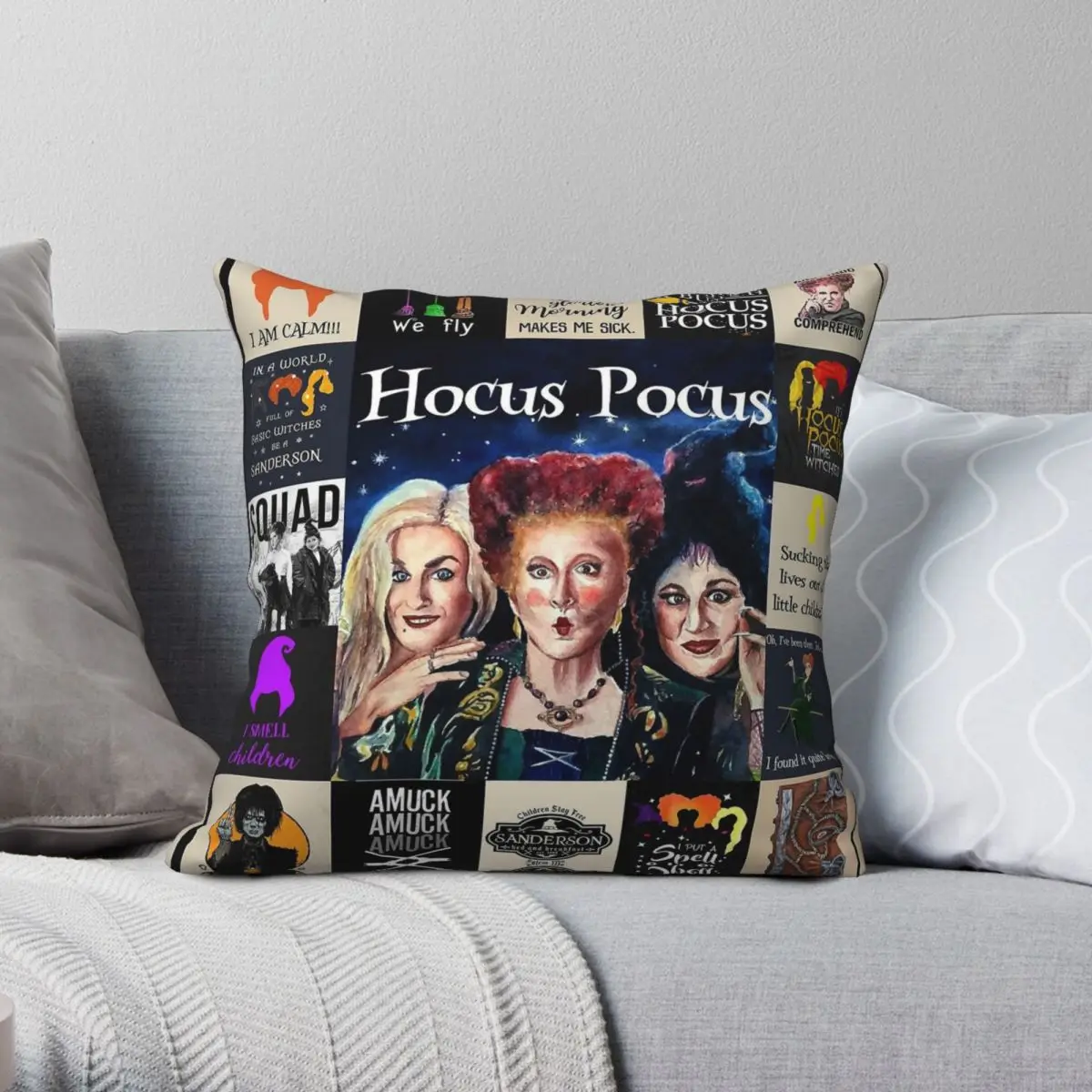 Hocus Pocus I Smell Children Square Pillowcase Polyester Linen Velvet Printed Zip Decorative Pillow Case Car Cushion Cover