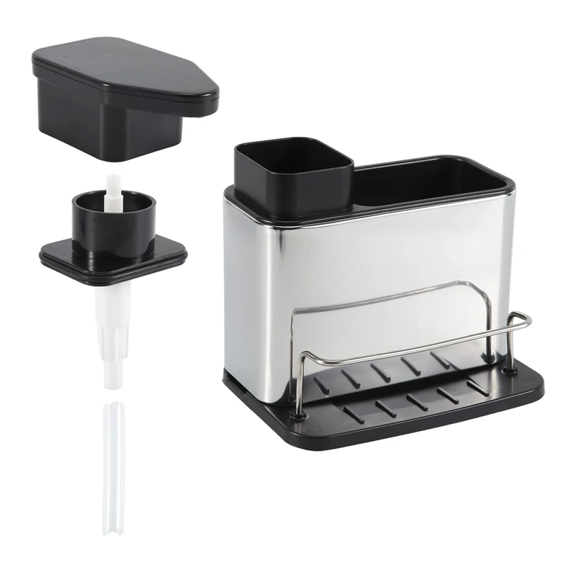 Kitchen Soap Dispenser with Sponge Holder Stainless Steel Sink Organizer Rustproof