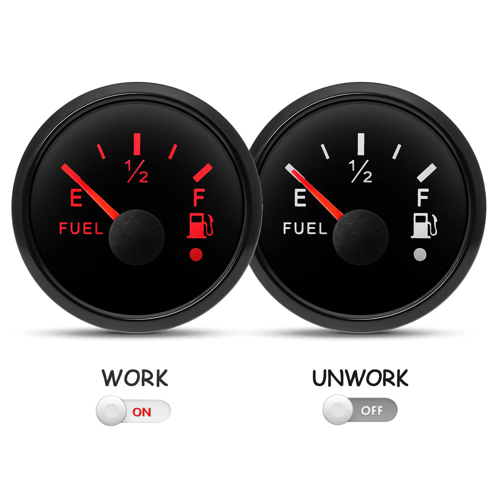 0~190ohm/240-33ohm Digit Gar Fuel Meter E-F Pointer Oil Tank Meter with Alarm Function Red Backlight for Car Boat Red Backlight