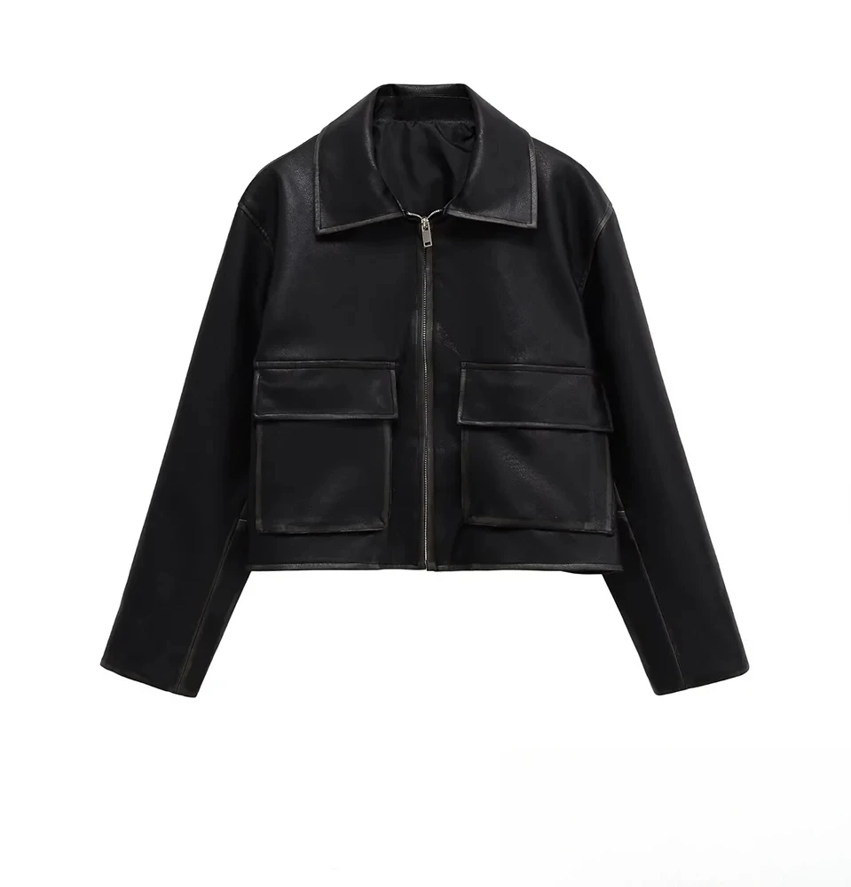 

KONDALA женская ретро куртка из искусственной кожи с лацканами и карманами на молнии, куртки на молнии, осень-зима 2021, модные винтажные куртки в стиле потертостей