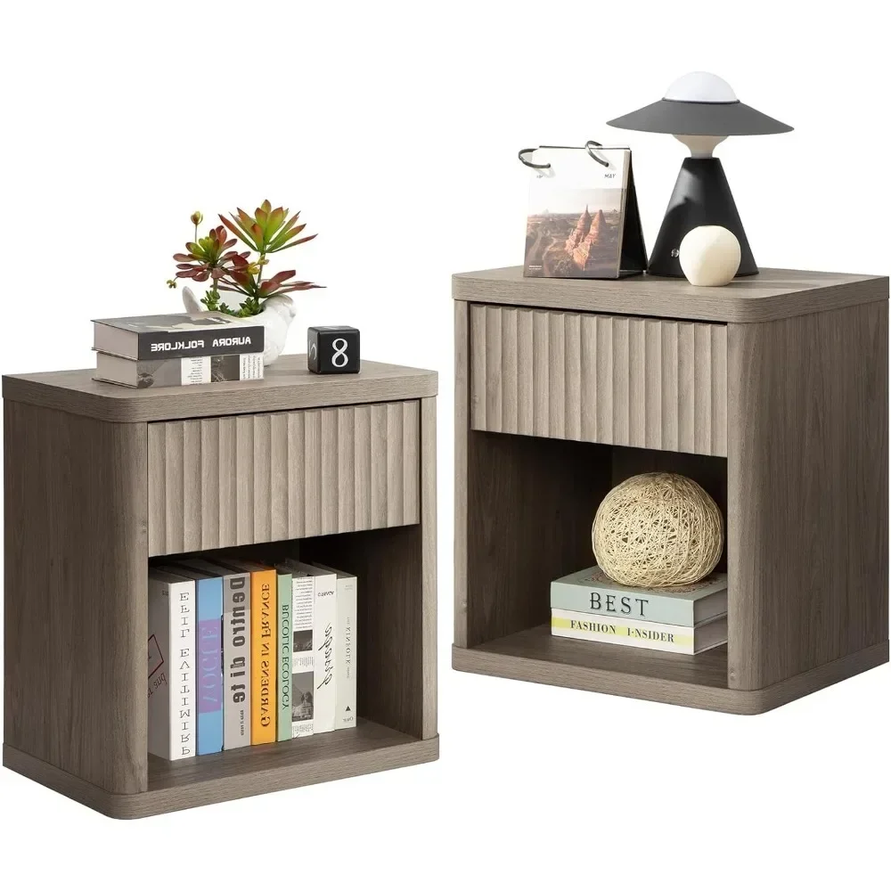 

Night Stand Set of 2 Nightstands with Drawer Storage Bed Side Table End Table Large Modern Wood Wide Bedside Stand for Bedroom