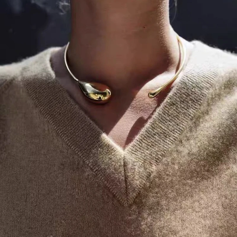 

Fashion Jewelry Vintage Temperament Metal Teardrop Open Necklace For Women Party Gifts Simply Design Accessories Hot Sale