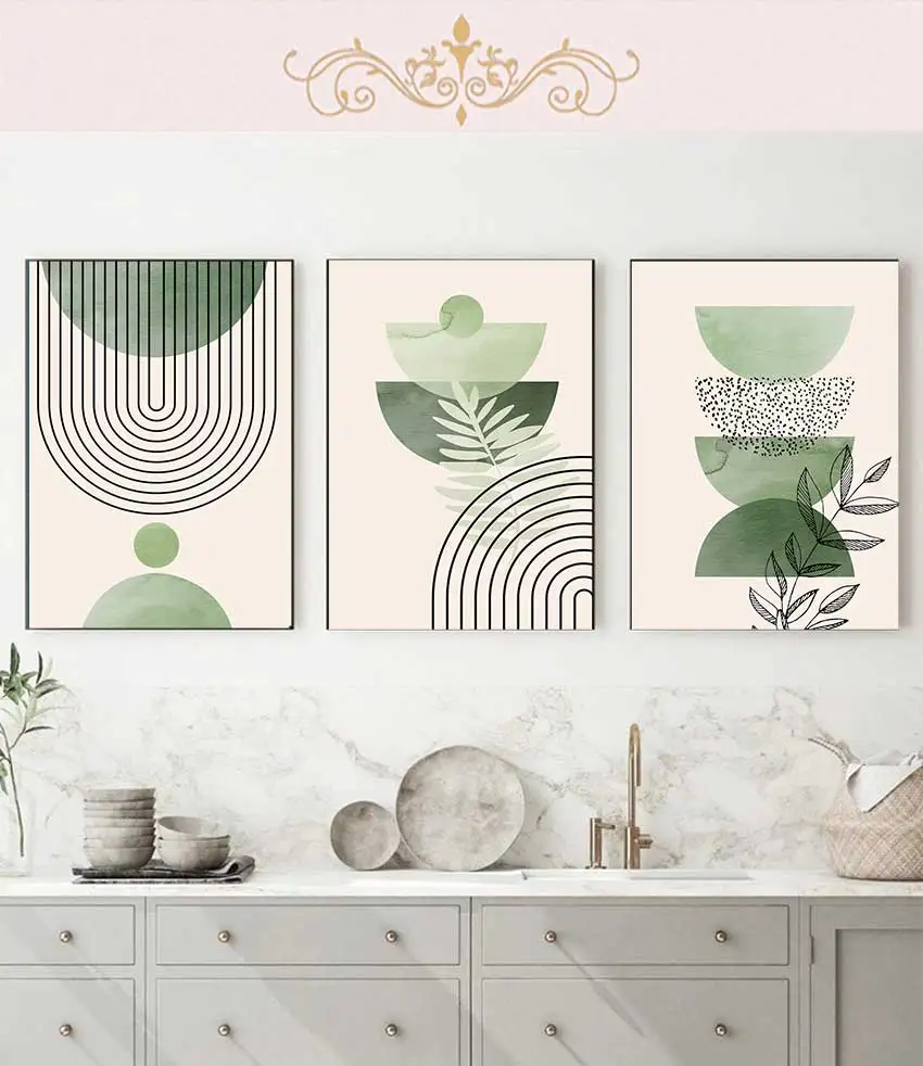 Geometric Prints Poster Modern Minimalist Abstract Art Prints Wall Art Home Decor Art Poster 1/3pcs Bohemian Sage Green Leaves