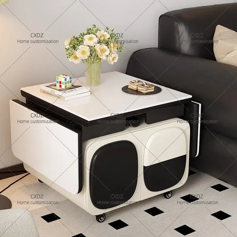 Mobile Rock Slab Coffee Table Foldable Lifting Minimalist Creative Multi Functional Living Room Trolley Sofa Side Table