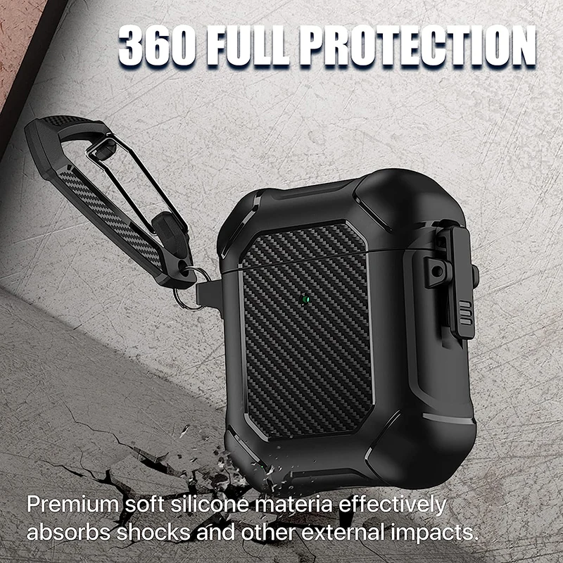 Carbon Fiber Safety Lock Wireless Earphone Case For Airpods Pro 2022 Luxury Shockproof Charging Box Cover For Airpods 1 2 3 2021