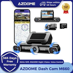 AZDOME Dash Cam M660 2.5K+3*1080P 4CH Car DVR GPS 5G Wifi Free 64GB Card Voice Control 24H Parking Monitor Super Night Visio