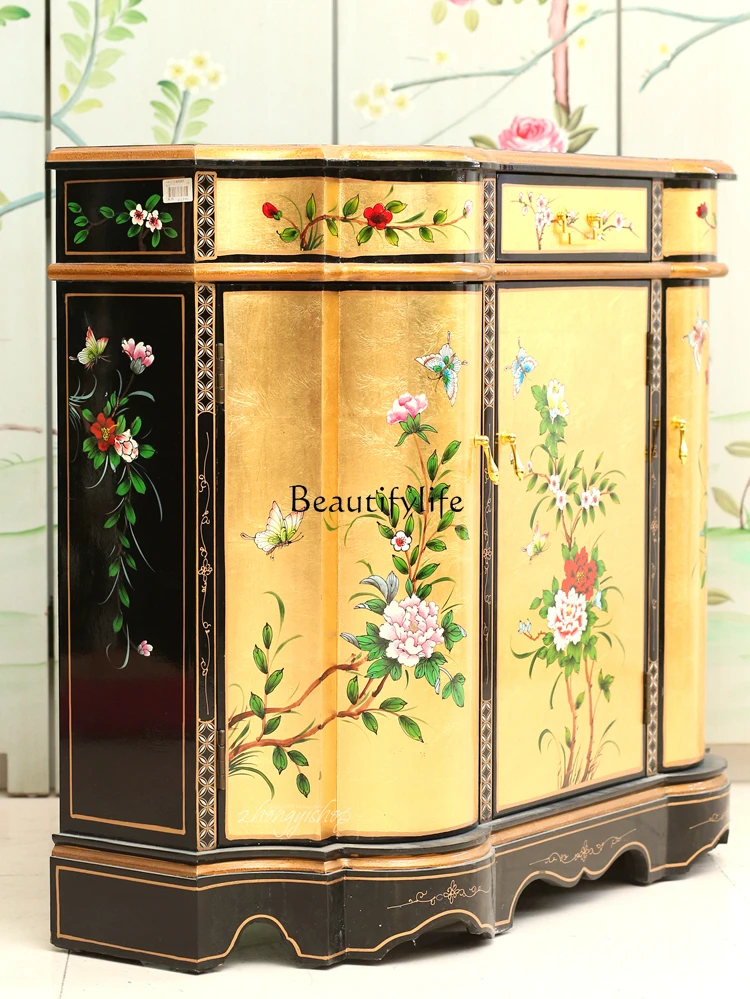 Gold foil furniture hand-painted porch cabinet side cabinet decorative storage