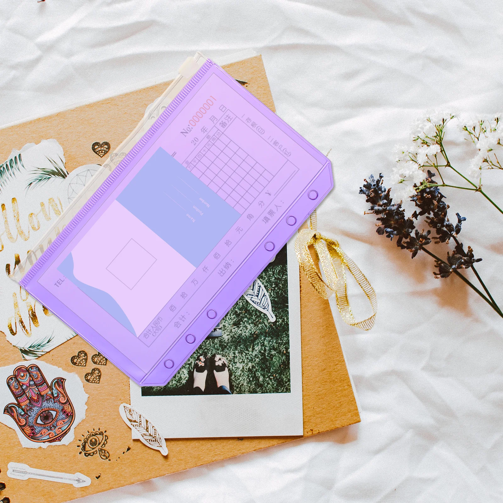 12pcs PVC File Bags Transparent Receipt Storage Bag Document Organizer Portable Loose-leaf Folder for Office